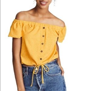 Texture & Thread Madewell Mustard Yellow Off the Shoulder Buttoned Top - XS